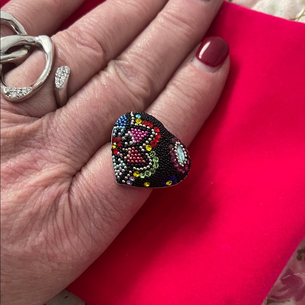 Colorful Beaded Heart Ring
